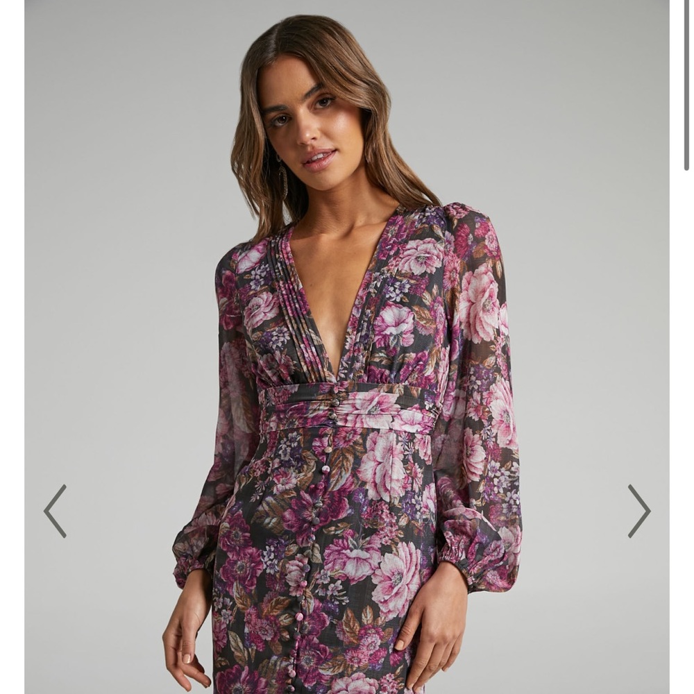 LORELEI MIDI DRESS - V NECK BALLOON SLEEVE DRESS IN HARVEST FLORAL